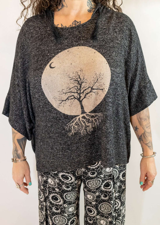 Night Sky Tree of Life Charcoal Gray Loose Fit Pullover