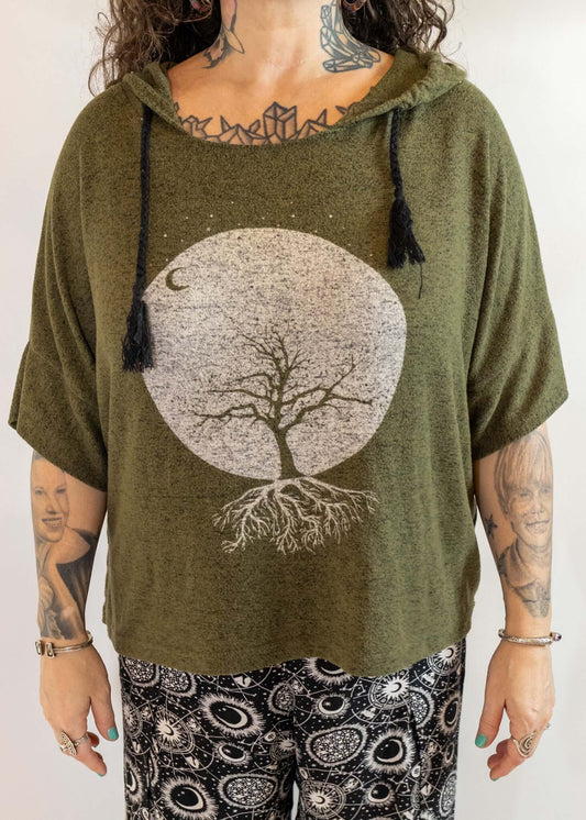 Night Sky Tree of Life Sage Green Loose Fit Pullover