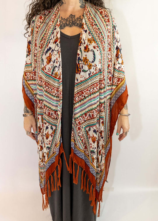 Floral Print Boho Tassel Wrap