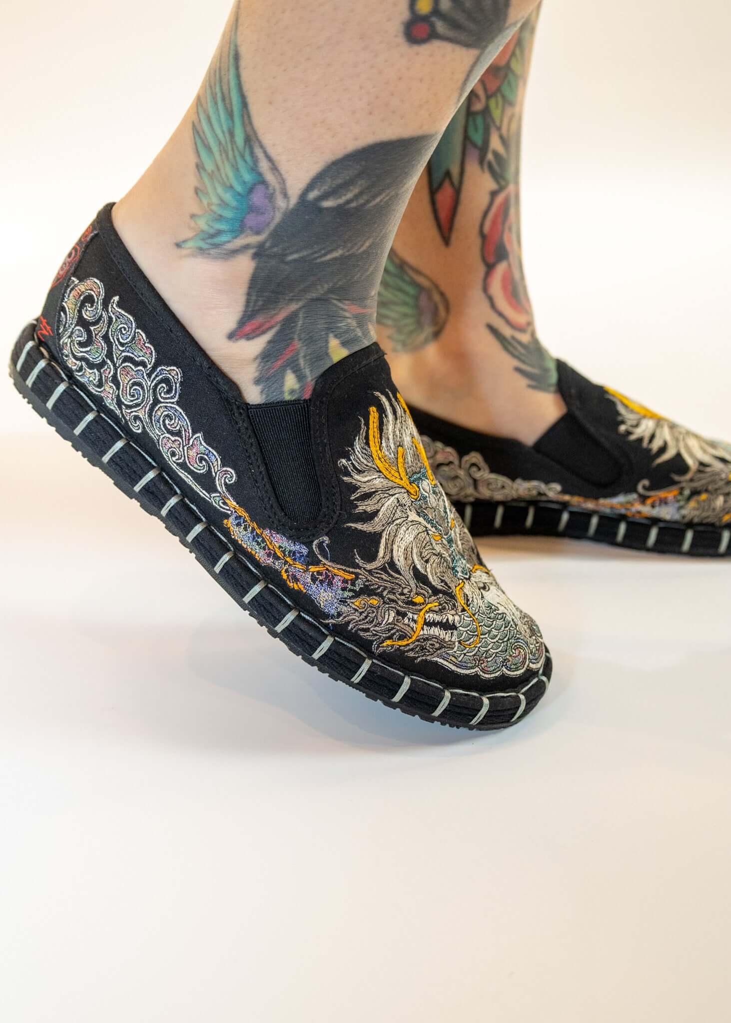 Embroidered Dragon Slip On Shoes