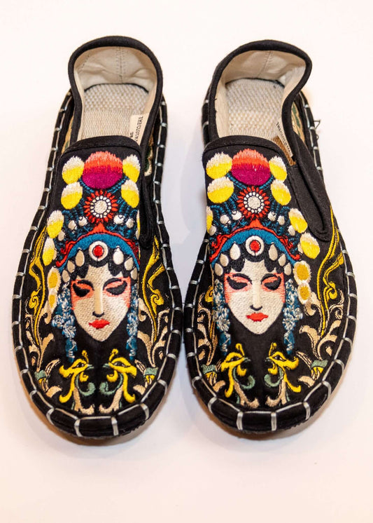 Embroidered Goddess Slip On Shoes