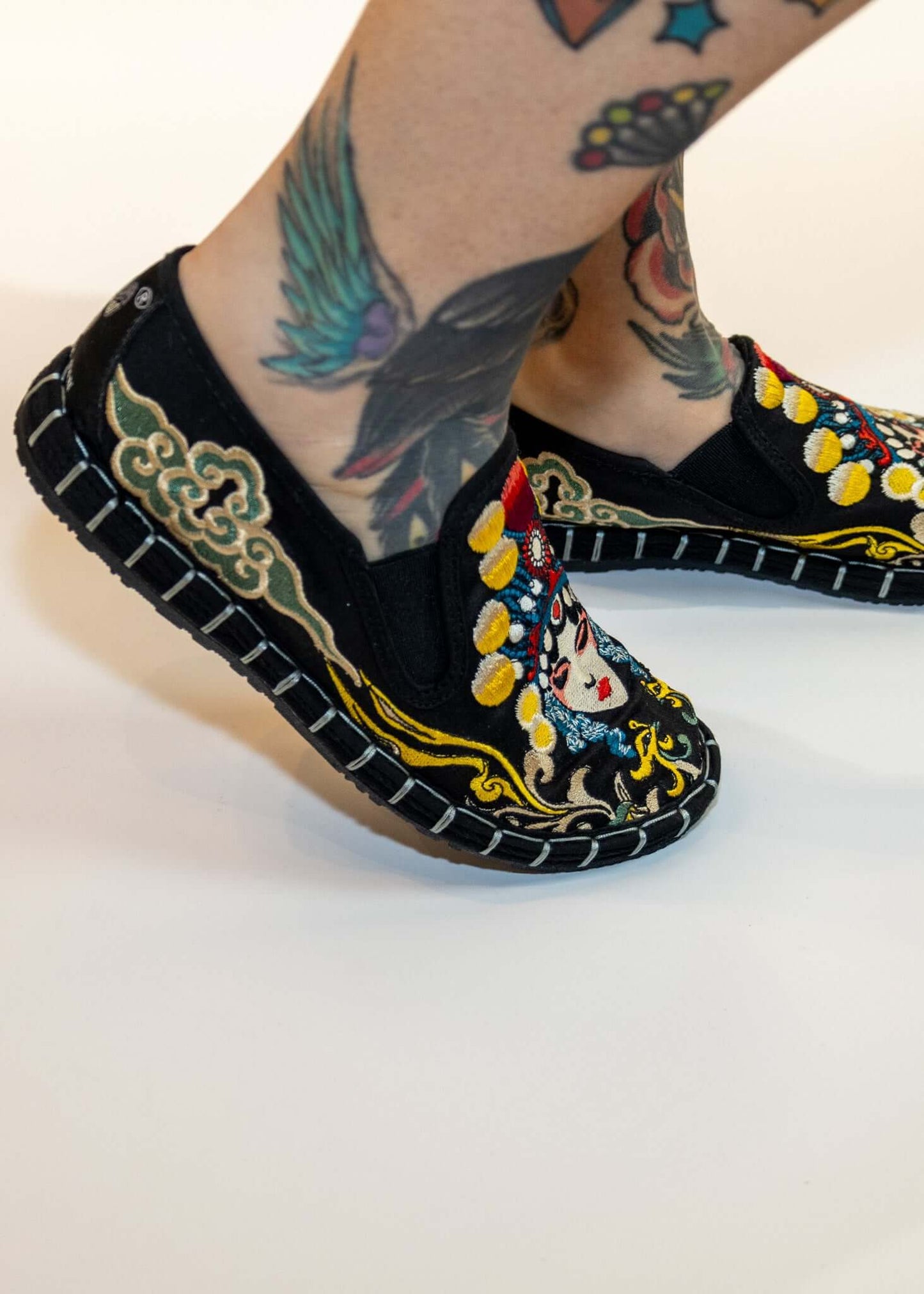 Embroidered Goddess Slip On Shoes