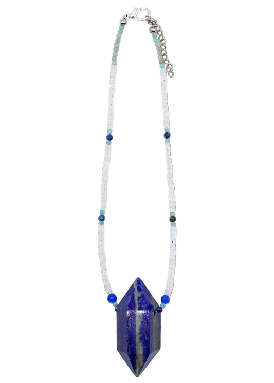 Lapis Lazuli Crystal Point Hand-Beaded Necklace