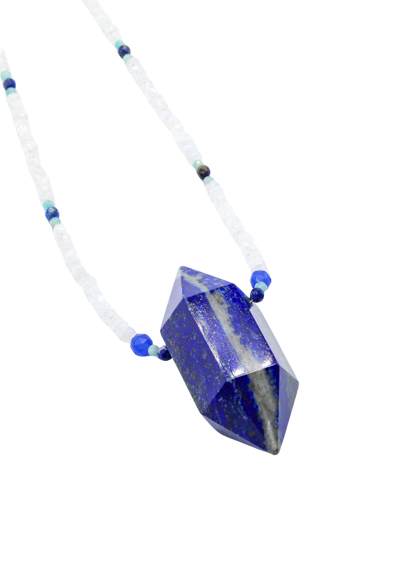 Lapis Lazuli Crystal Point Hand-Beaded Necklace pendant