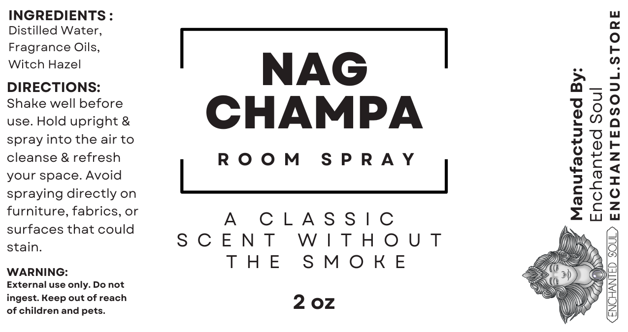 nag champa room spray label