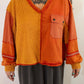 Orange Oversized V-Neck Thermal Sweatshirt