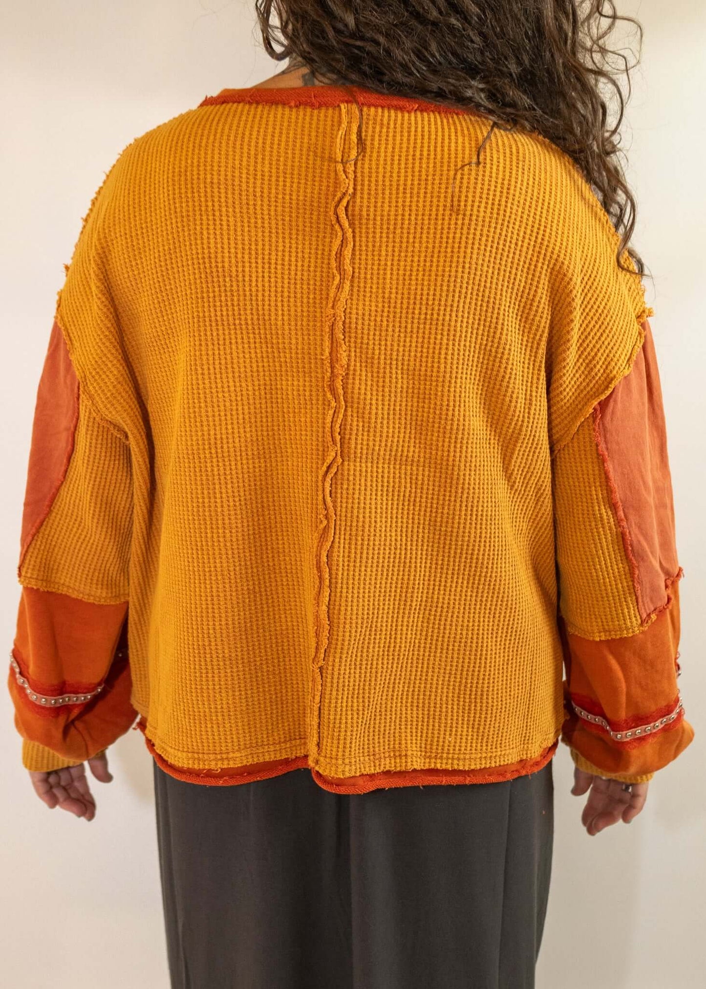 Orange Oversized V-Neck Thermal Sweatshirt