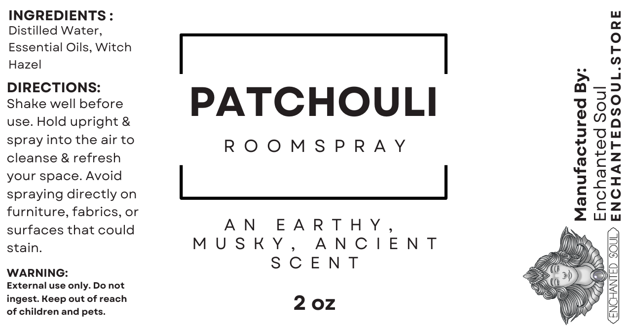 patchouli room spray label