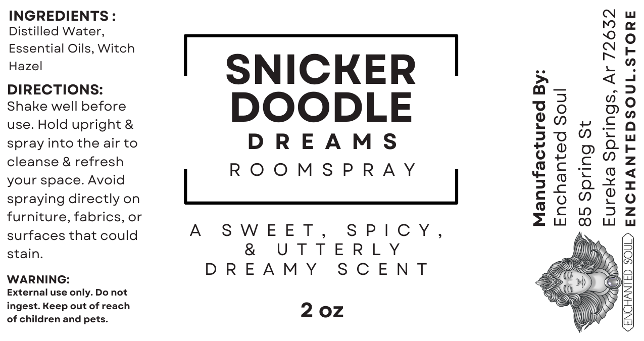 snickerdoodle dreams room spray label