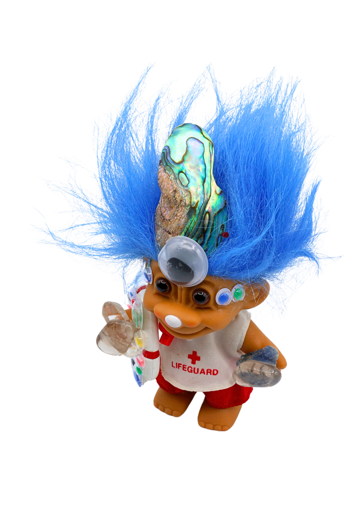 Three-quarter view of Captain All-Seeing Guardian of the Tides lifeguard troll with iridescent shell