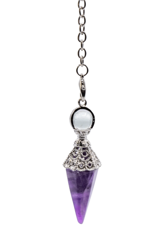 ornate amethyst crystal pendulum close