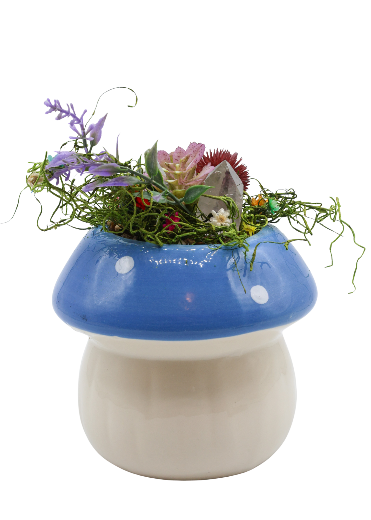 Blue Ceramic Mushroom Crystal Sculpture