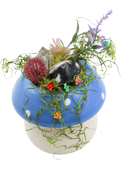 Blue Ceramic Mushroom Crystal Sculpture main image