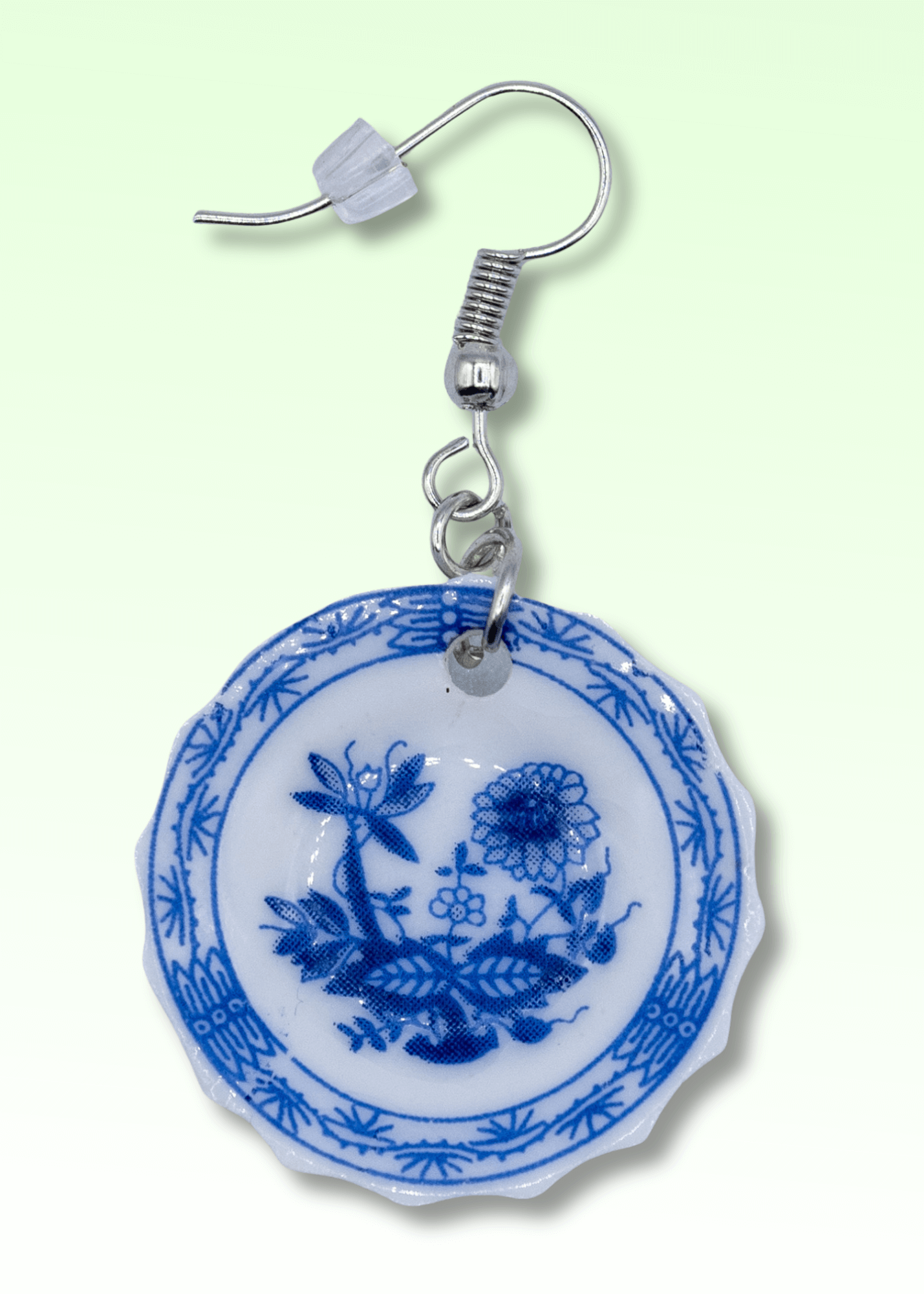 Blue & White Porcelain Plate Earrings single