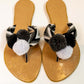 Crocheted Black & White Flat Pom Flip Flop Sandals