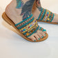 Flat Boho Sandals With Turquoise Embroidery Details