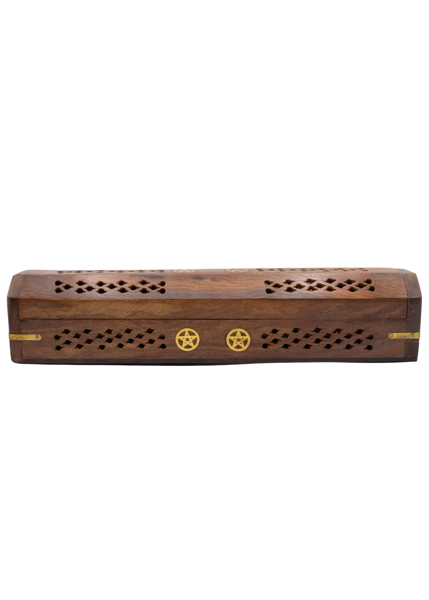 Pentacle Brass Inlay Coffin Incense Burner front