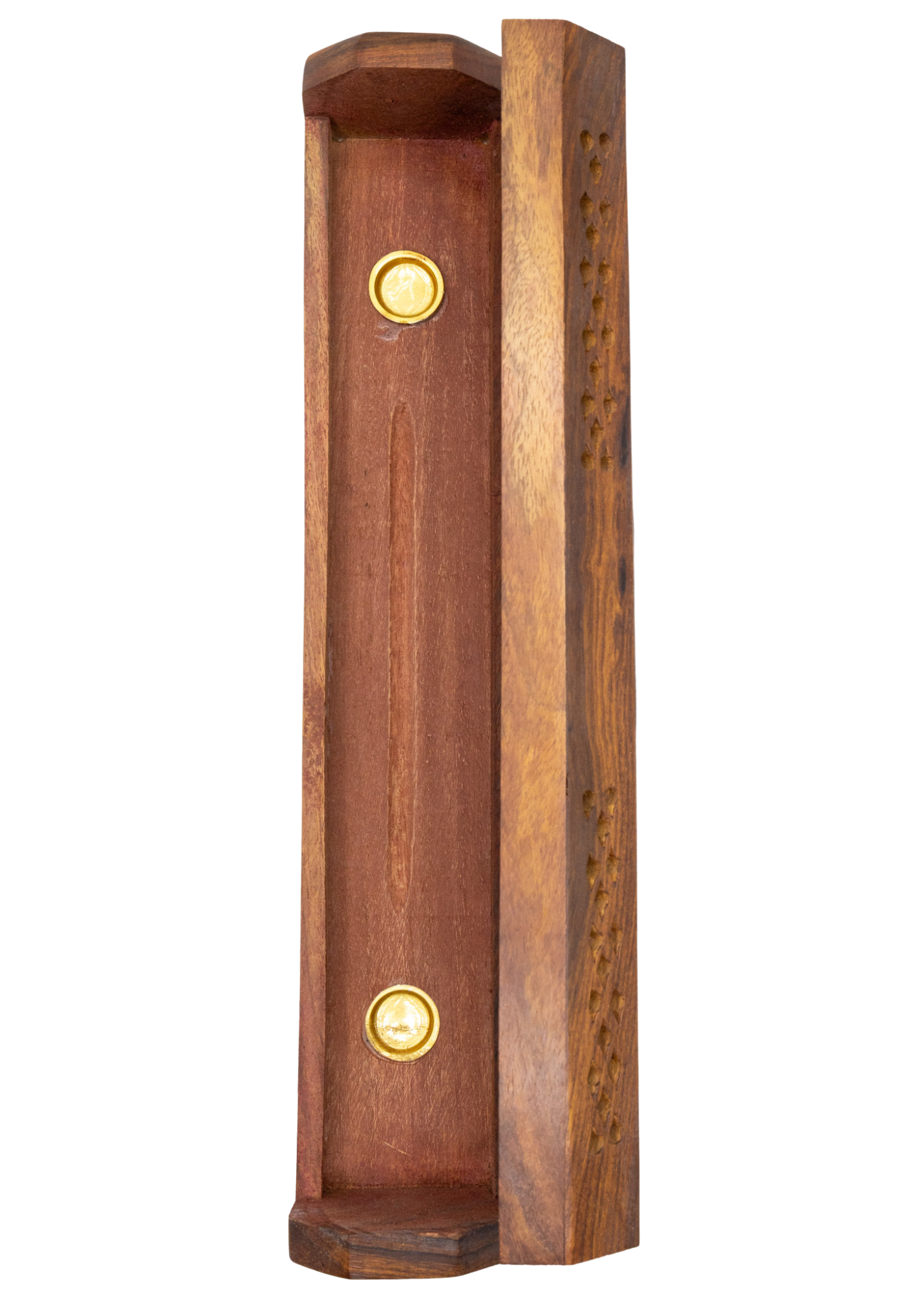 Pentacle Brass Inlay Coffin Incense Burner top open