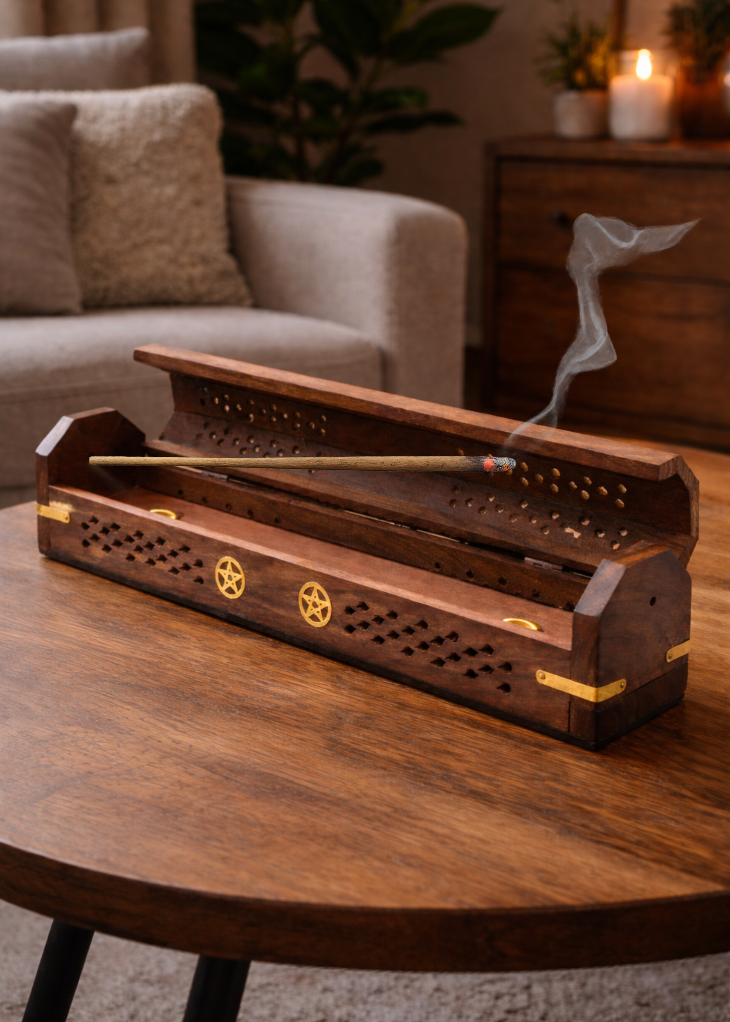 Pentacle Brass Inlay Coffin Incense Burner