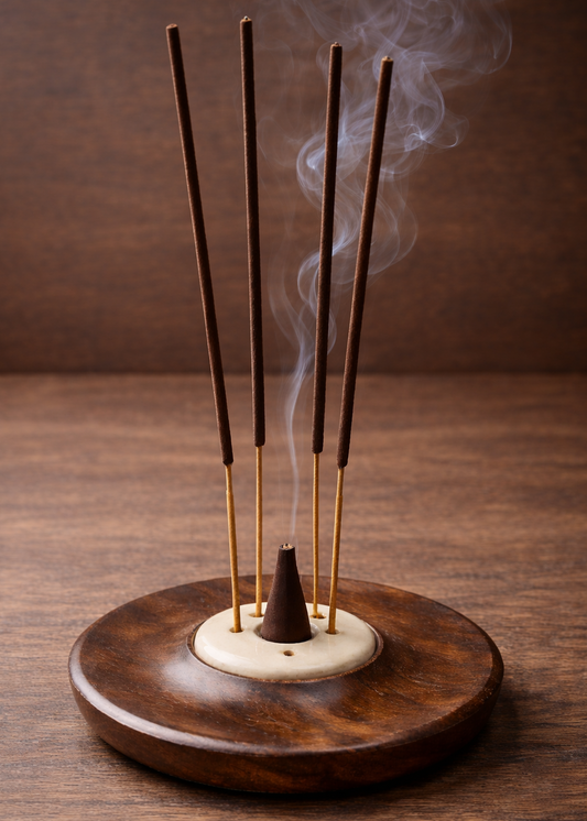 Ceramic & Wood Cone - Stick Incense Burner