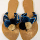 Crocheted Blue Flat Pom Flip Flop Sandals