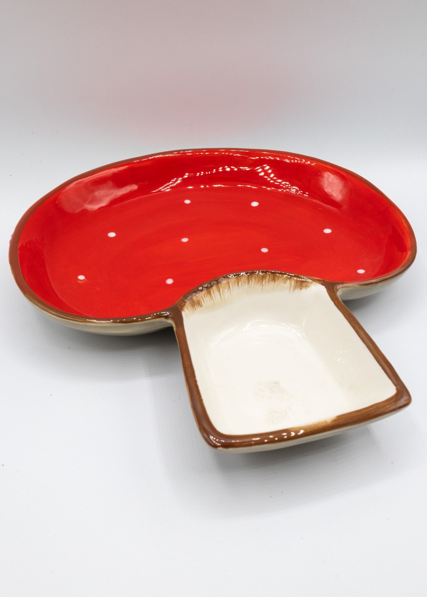 Ceramic Mushroom Design Two Sectioned Serving Bowl