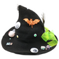 Alternate view 1 of eyeball witch hat decorated by Tracie with decorative eyeballs, a bright green bow, a peacock feather, glittery bats and miniature book accents