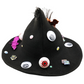 Alternate view 3 of eyeball witch hat decorated by Tracie with decorative eyeballs, a bright green bow, a peacock feather, glittery bats and miniature book accents