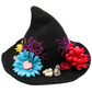 Alternate view 1 of flower witch hat decorated by Tracie with colorful faux flowers, purple glitter branches, pearl-like beads, crystal accents and miniature keys