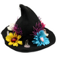 Alternate view 2 of flower witch hat decorated by Tracie with colorful faux flowers, purple glitter branches, pearl-like beads, crystal accents and miniature keys