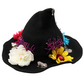 Alternate view 3 of flower witch hat decorated by Tracie with colorful faux flowers, purple glitter branches, pearl-like beads, crystal accents and miniature keys