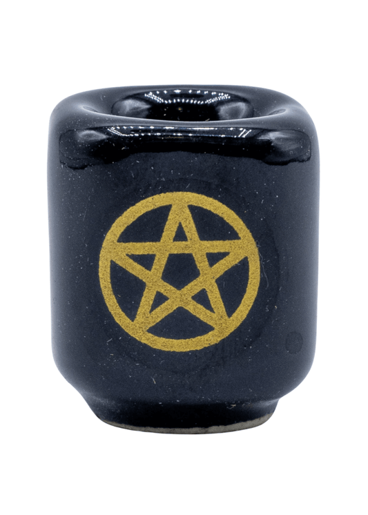 gold pentagram black ceramic chime candle holder