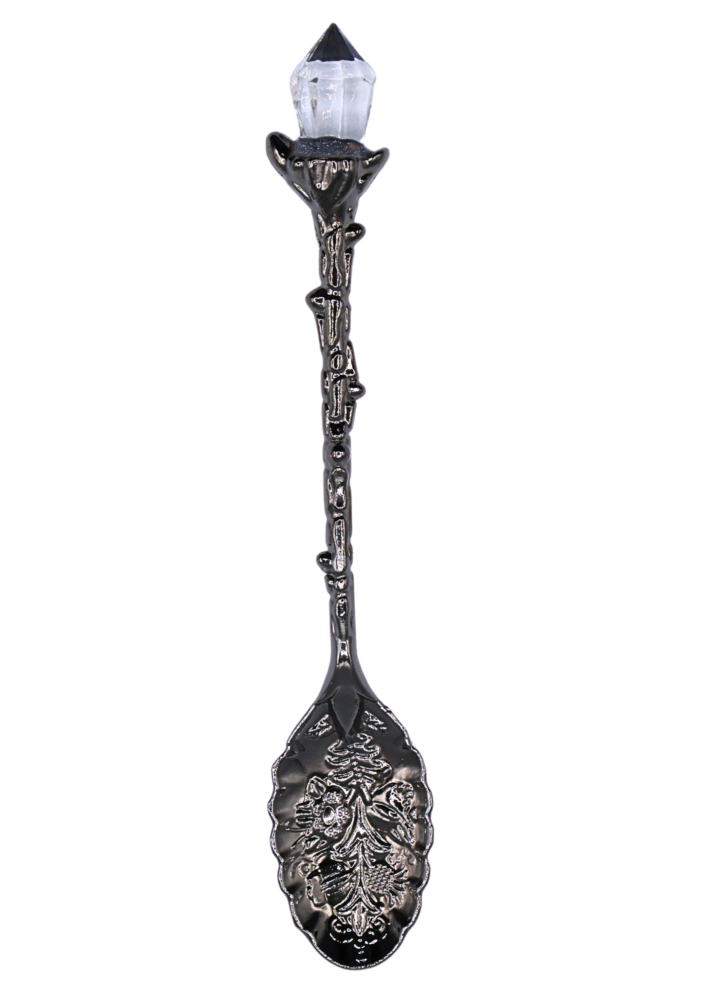 gunmetal silver Ornate Crystal Ritual Spoon