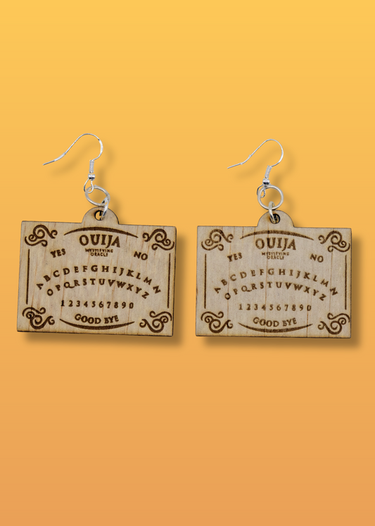 dangling ouija board wooden earrings