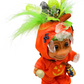 Hexley one-of-a-kind crystal guardian sculpture angled view showing orange Halloween outfit, green hair and miniature skull