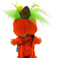 Back view of Hexley troll doll sculpture orange costume with green hair, plants and crystal decoration