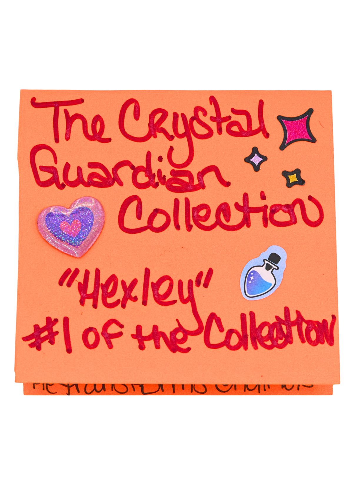 Tracie's handwritten Hexley Crystal Guardian Collection number one identification card