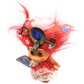 Top angled view of Lady Seraphina handmade troll sculpture with heart charm, pink rose and jeweled red hair