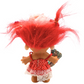 Back view of Lady Seraphina troll doll sculpture with bright red hair and white lace trimmed red dress