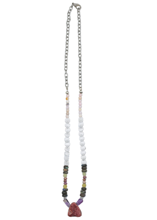 Cobalto Calcite Pendant Hand-Beaded Necklace