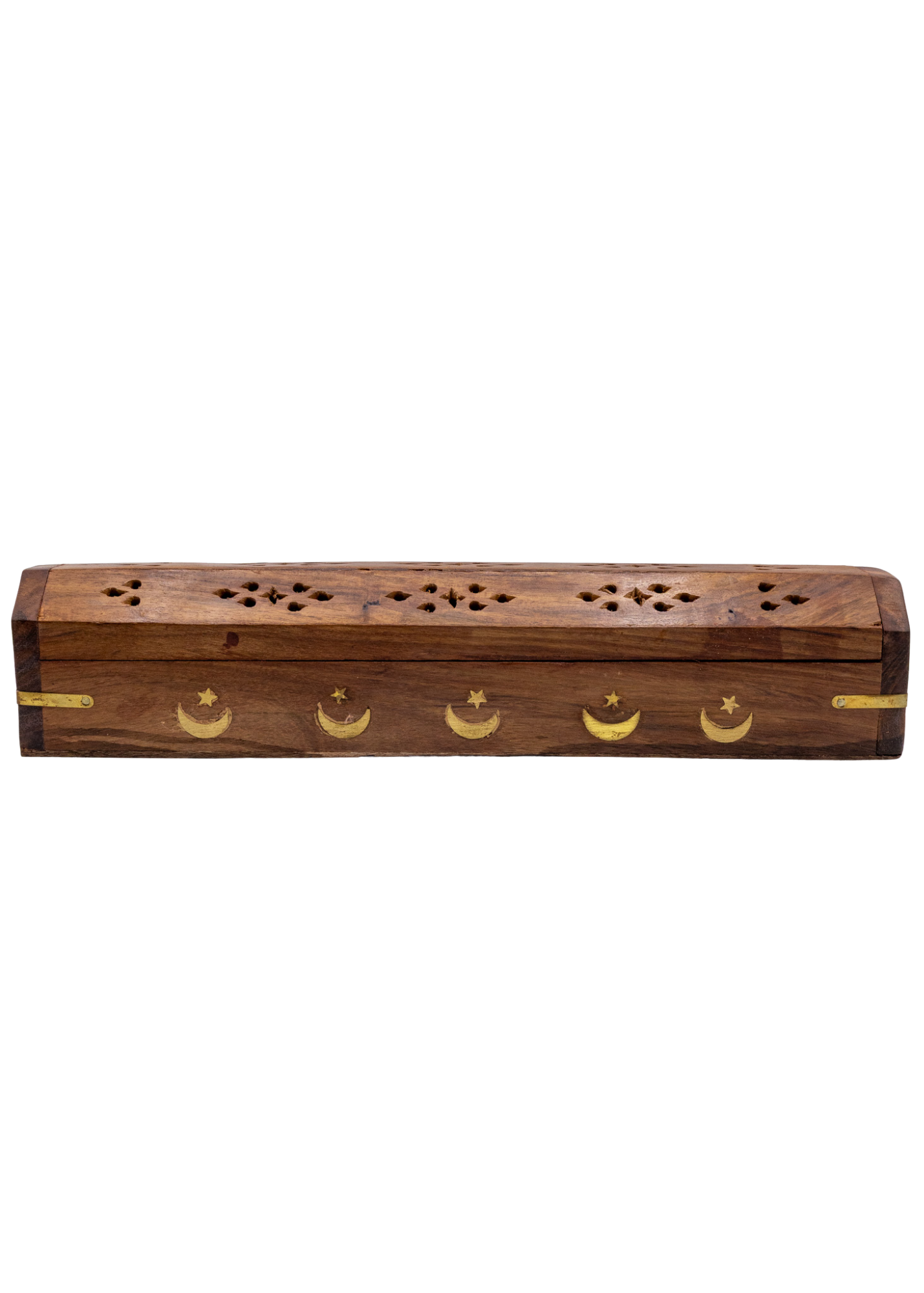 Brass Inlay Moon & stars Coffin Incense Burner closed