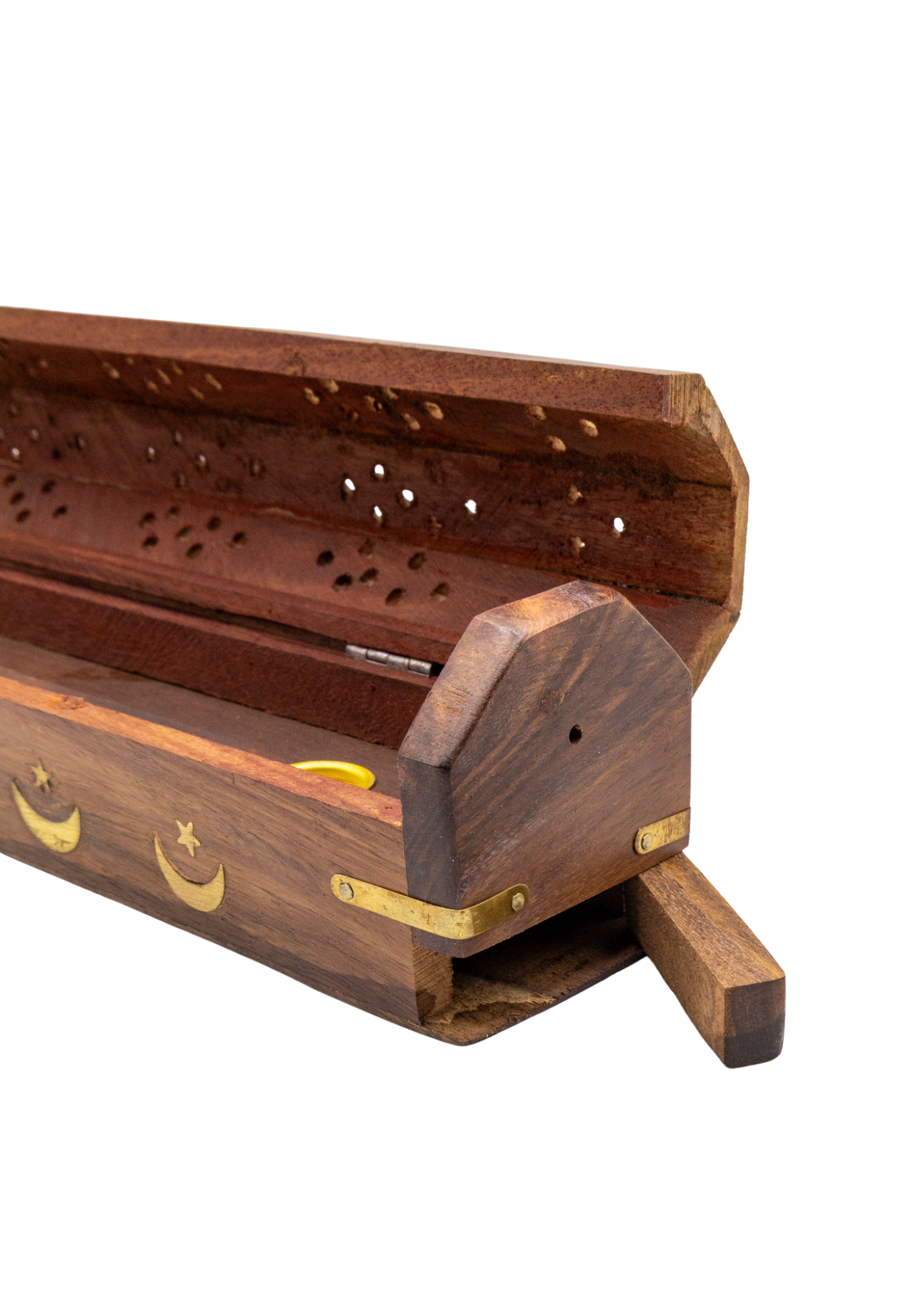 Brass Inlay Moon & stars Coffin Incense Burner storage