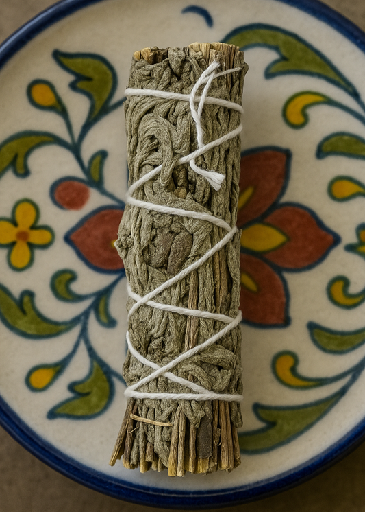 mugwort smudge stick on plate