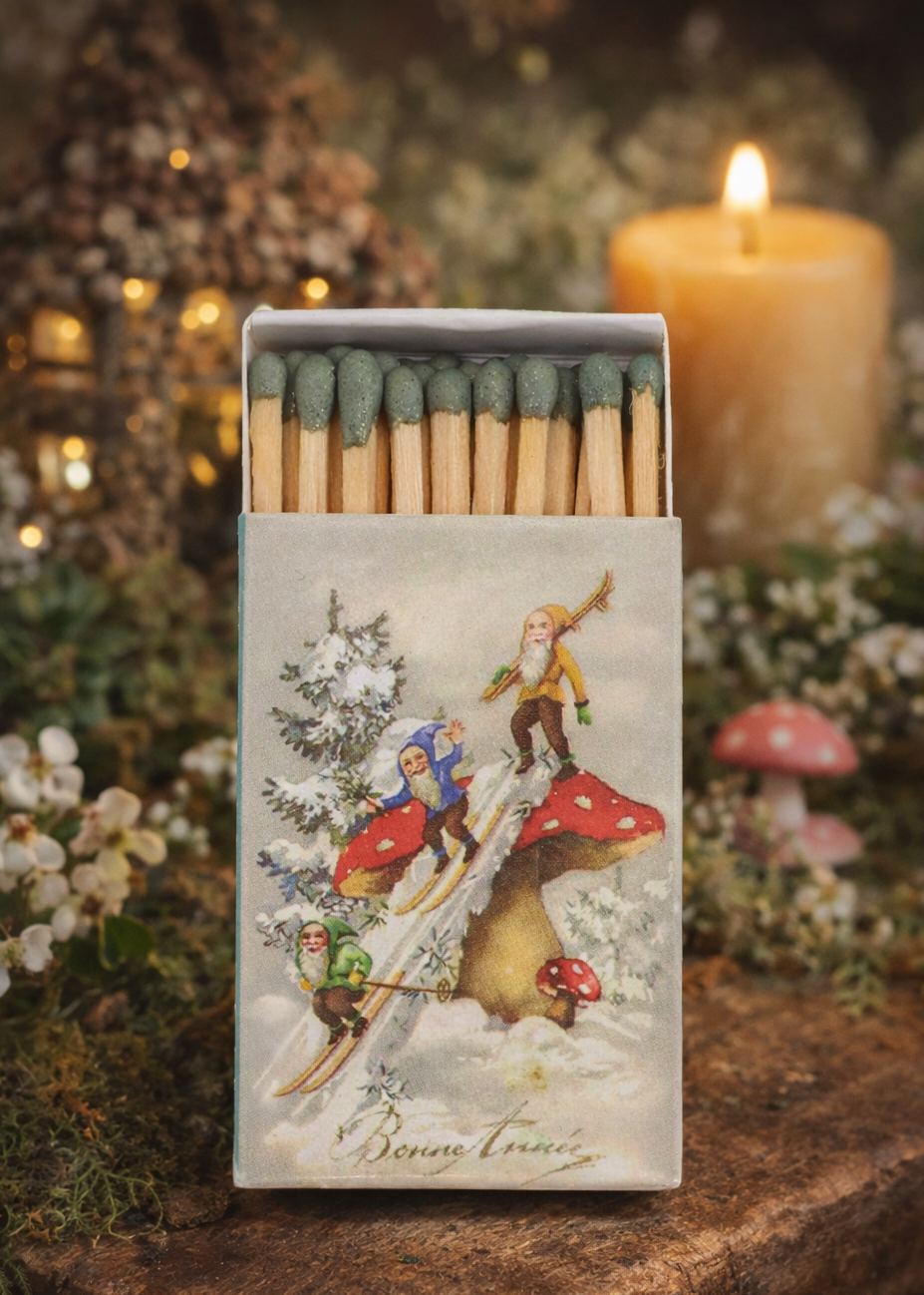 mushroom men match box cottage core shoot