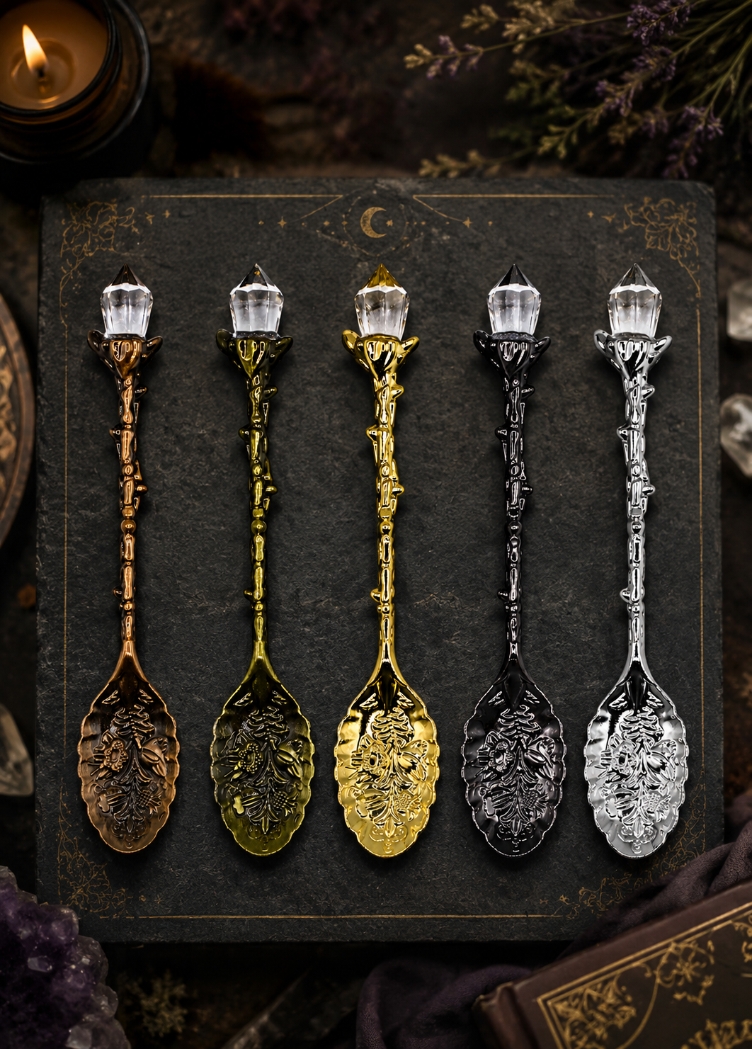 Ornate Crystal Ritual Spoon group