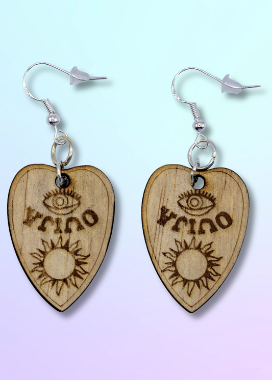 Ouija Planchette Dangling Wooden Earrings