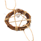 Angled view of twig pentacle wreath holiday ornament with hanging bell