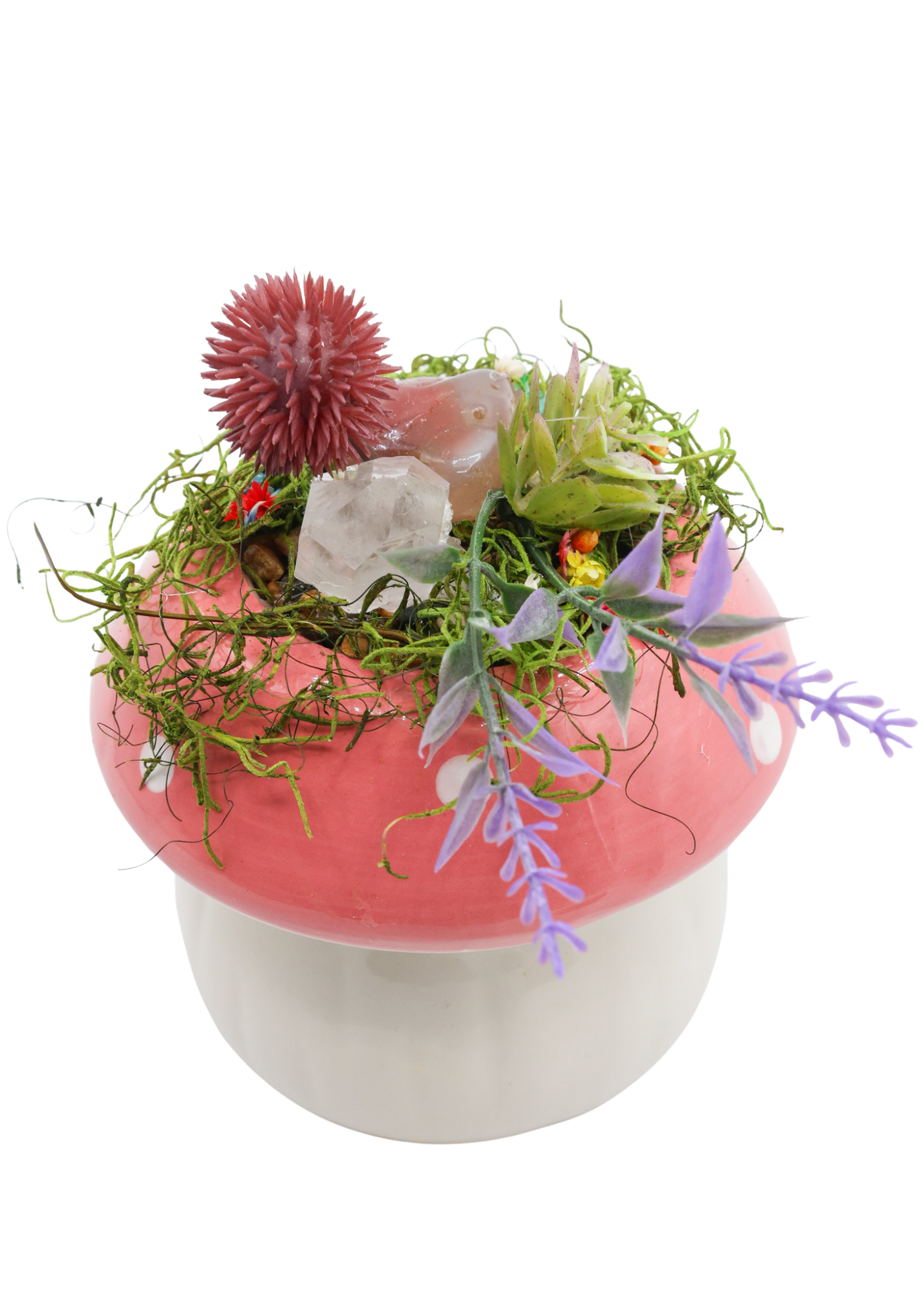 Pink Ceramic Mushroom Crystal Sculpture