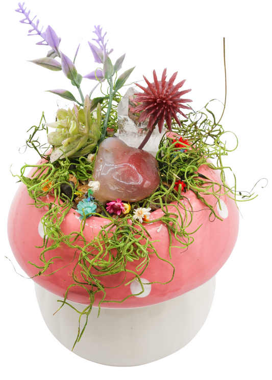 Pink Ceramic Mushroom Crystal Sculpture main image