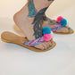 Crocheted Pink Flat Pom Flip Flop Sandals